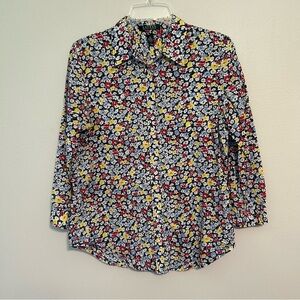 Lauren Ralph Lauren women’s shirt size medium 3/4 sleeve floral blue button down
